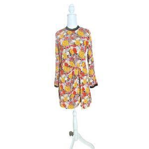Zara TRF Floral Brocade Mini Dress Sz S Retro 70s Mod Urban Boho Tapestry Artsy